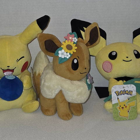 Pokemon 8 Inch Spring Plush Eevee, Pikachu, Pichu