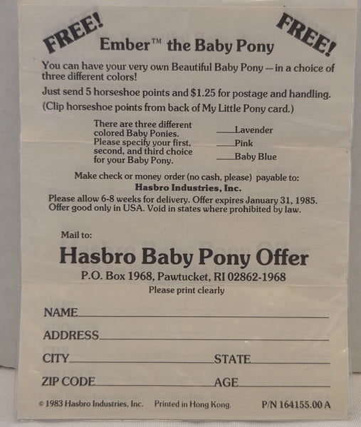 Ember The Baby Pony Order Form My Little Pony Vintage Used