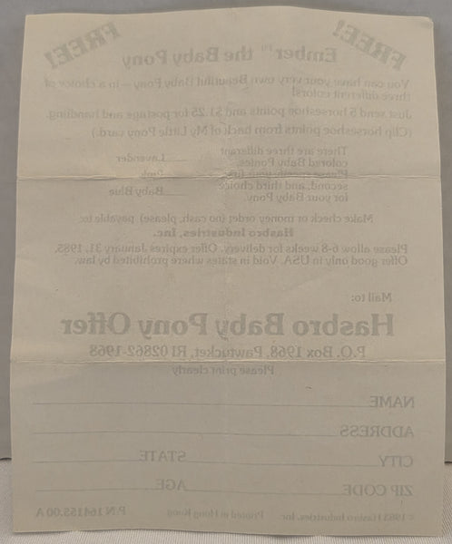 Ember The Baby Pony Order Form My Little Pony Vintage Used