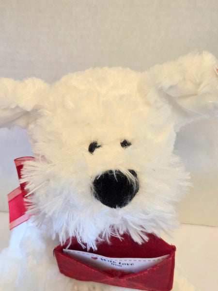 Gund 8 Inch Plush White Dog Love Note Used