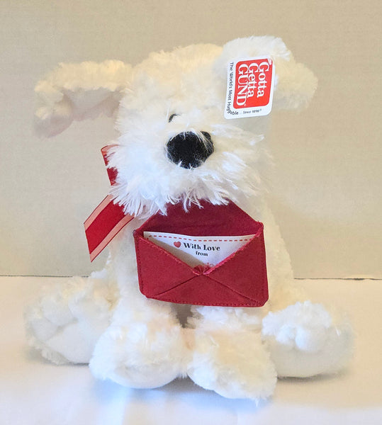 Gund 8 Inch Plush White Dog Love Note Used