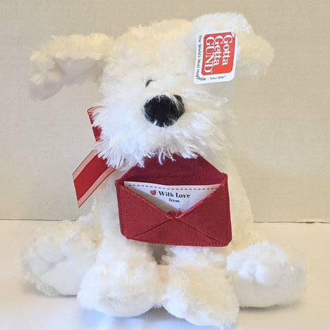 Gund 8 Inch Plush White Dog Love Note Used